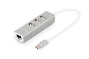 USB 2.0 3-Port Hub & Fast Ethernet LAN Adaptor with Type C Connector